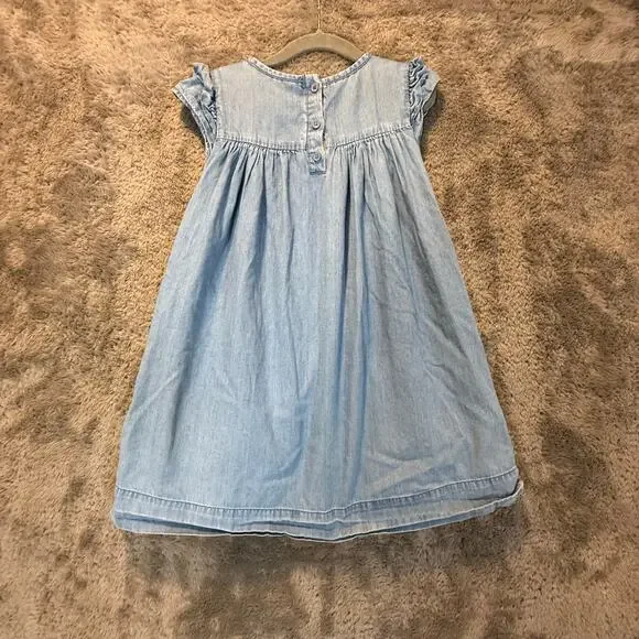 Mini Boden Easy Everyday Dress Chambray Floral Lined Ruffle Sleeve 5 6 G1341 - Picture 3 of 8